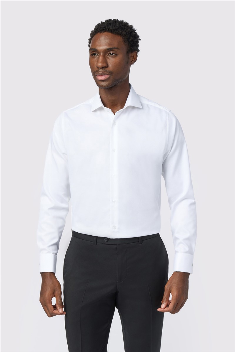 Tailored Fit White Non-Iron Textured Double Cuff Shirt