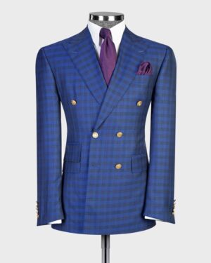 Royal Blue Check Double-Breasted Suit