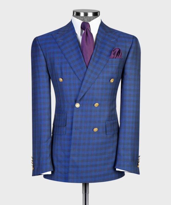 Royal Blue Check Double-Breasted Suit
