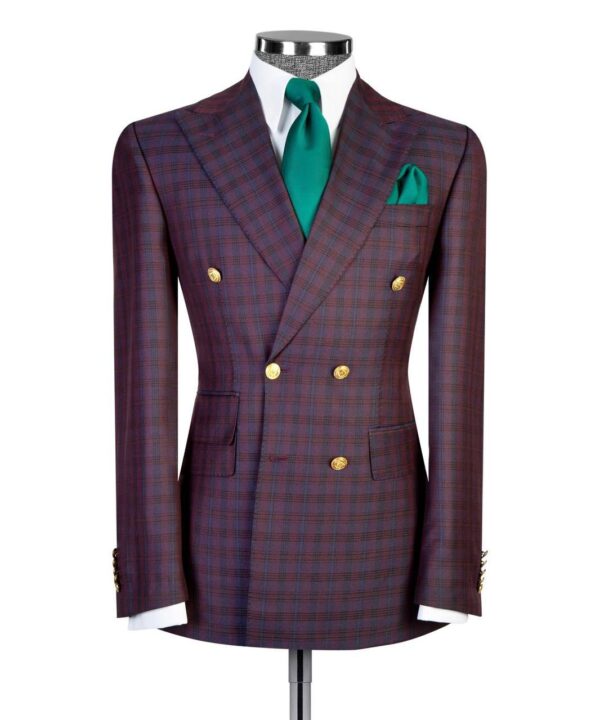 Burgundy Check Double-Breasted Suit